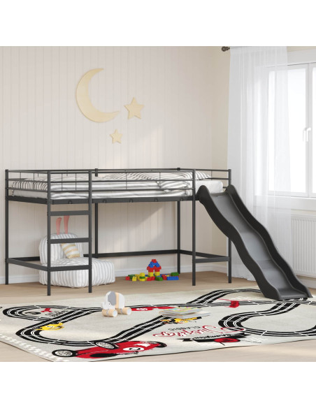 Letto loft per bambini con scivolo Nero e antracite 90 x 200 cm