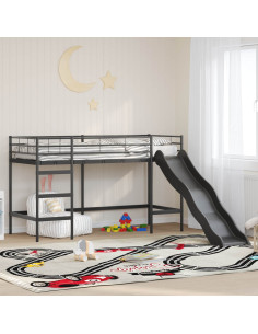 Letto loft per bambini con scivolo Nero e antracite