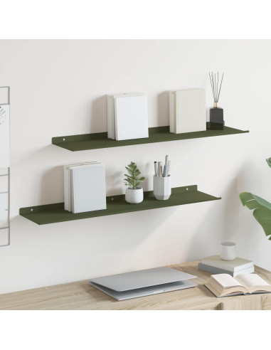 Scaffale da parete 2 pcs Verde oliva 80 x 18 x 2,5 cm
