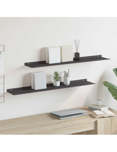 Scaffale da parete con lo scaffale 2 pcs Nero 100 x 18 x 2,5 cm