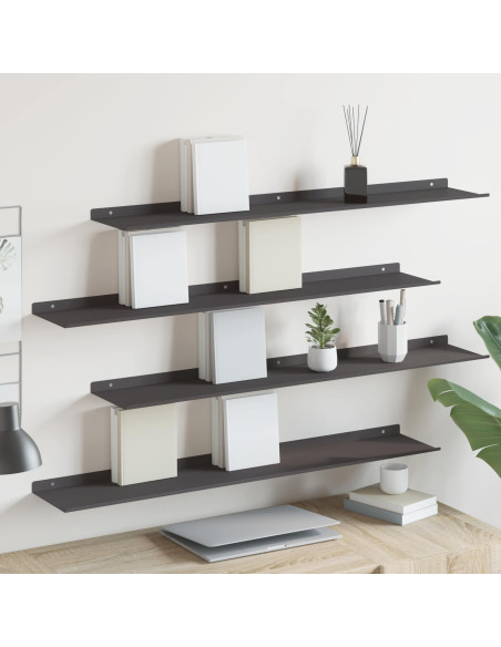 Scaffale da parete con lo scaffale 4 pcs Nero 100 x 18 x 2,5 cm