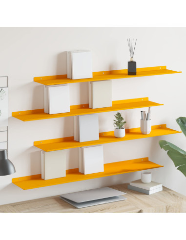 Scaffale da parete 4 pcs Giallo senape 100 x 18 x 2,5 cm