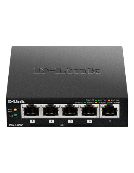 D-Link DGS-1005P/E switch di rete Non gestito Gigabit Ethernet (10/100/1000) Supporto Power over Ethernet (PoE) Nero