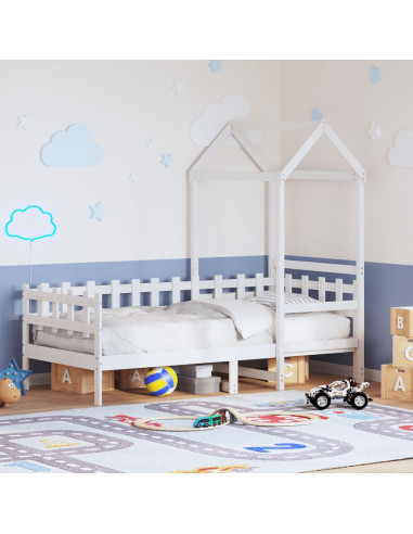 Dormeuse con Tetto 80x200 cm Bianco in Legno Massello di Pino