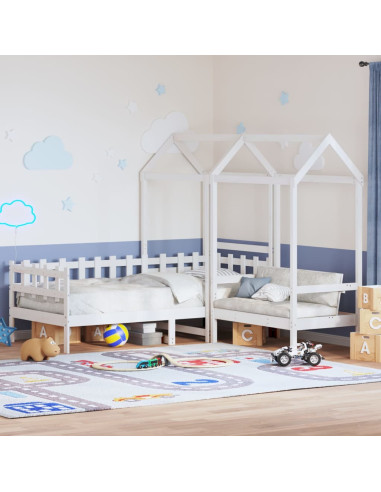 Set Dormeuse e Panca con Tetto Bianco 80x200cm Massello Pino