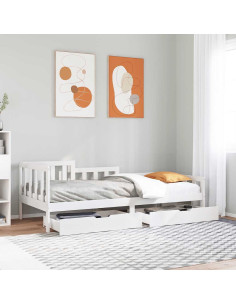 Dormeuse con Cassetti Bianca 80x200 cm Legno Massello di Pino