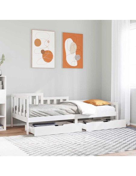 Dormeuse con Cassetti Bianca 80x200 cm Legno Massello di Pino
