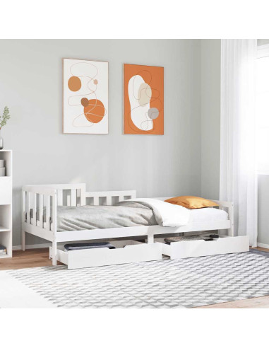 Dormeuse con Cassetti Bianco 90x200 cm Legno Massello di Pino