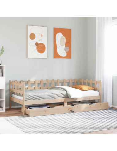 Dormeuse con Cassetti 80x200 cm in Legno Massello di Pino