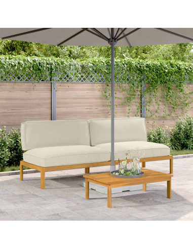 Set di divani con cuscino 2 pcs Crema Legno di Acacia Massello