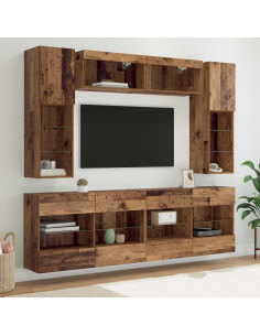 Set di Mobiletto da TV a Parete con led 6 pcs Legno vecchio