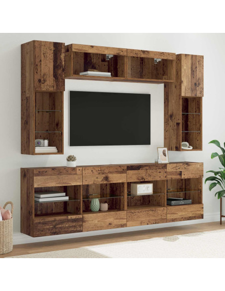 Set di Mobiletto da TV a Parete con led 6 pcs Legno vecchio