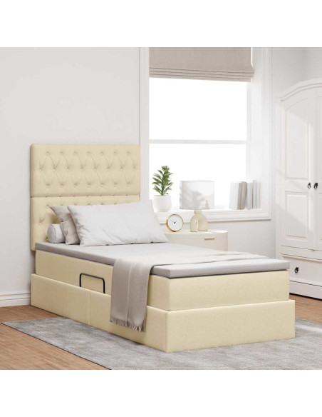 Letto con contenitore e materasso Crema 90 x 190 cm Poliestere