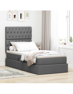 Letto con contenitore e materasso Grigio scuro 90 x 200 cm