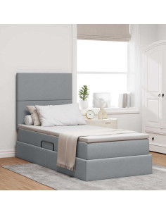 Letto con contenitore e LED con led Grigio chiaro 90 x 190 cm