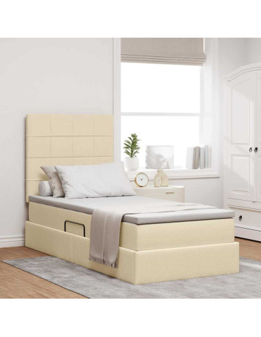 Letto con contenitore e LED Crema 90 x 200 cm Poliestere