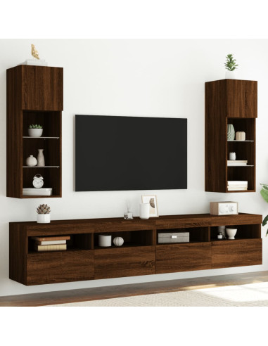 Mobili Porta TV con Luci LED 2 pz Rovere Marrone 30,5x30x90 cm