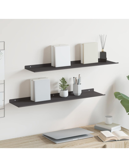 Scaffale da parete con lo scaffale 2 pcs Nero 80 x 18 x 2,5 cm