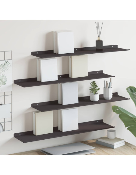 Scaffale da parete con lo scaffale 4 pcs Nero 80 x 18 x 2,5 cm