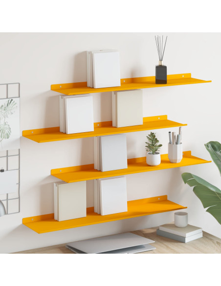 Scaffale da parete 4 pcs Giallo senape 80 x 18 x 2,5 cm