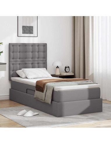 Letto con contenitore e LED Grigio 90 x 190 cm Pelle Sintetica