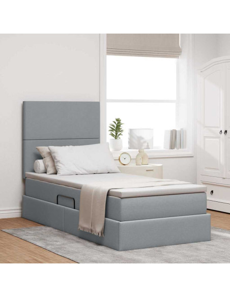Letto con contenitore e materasso Grigio chiaro 90 x 190 cm