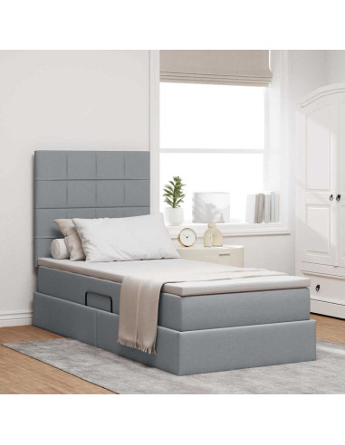 Letto con contenitore e materasso Grigio chiaro 90 x 190 cm