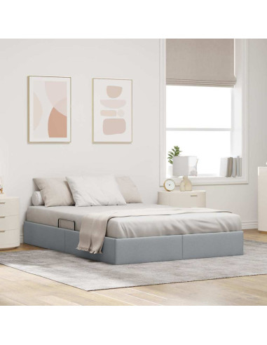 Letto con Contenitore Grigio chiaro 135 x 190 cm Tessuto