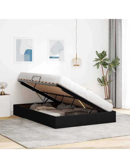 Letto con Contenitore con materasso Nero 135 x 190 cm Tessuto