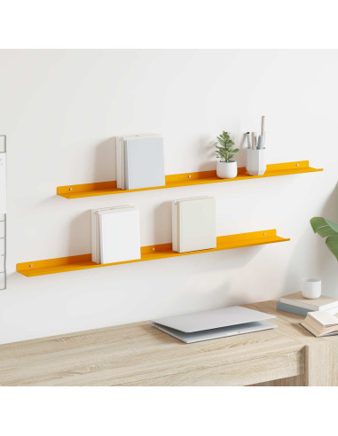 Scaffale da parete 2 pcs Giallo senape 100 x 9 x 2,5 cm