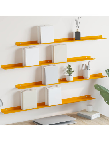 Scaffale da parete 4 pcs Giallo senape 100 x 9 x 2,5 cm