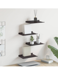 Scaffale da parete con lo scaffale 4 pcs Nero 30 x 18 x 2,5 cm