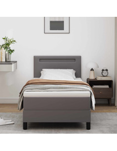 Letto a molle con materasso Grigio 100 x 200 cm Pelle sintetica