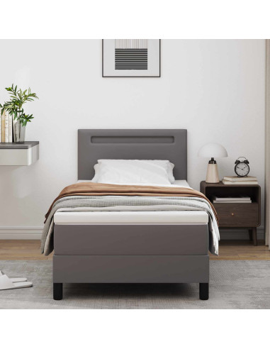 Letto a molle con materasso Grigio 100 x 200 cm Pelle sintetica