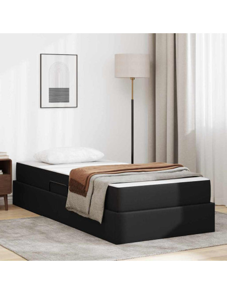 Letto con contenitore e materasso 2 pcs Nero Pelle