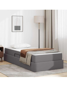 Letto con contenitore e materasso 2 pcs Grigio Pelle