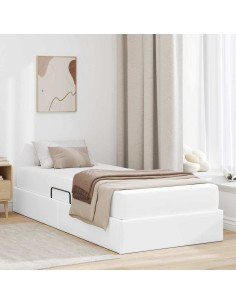 Letto con contenitore e materasso 2 pcs Bianco Pelle