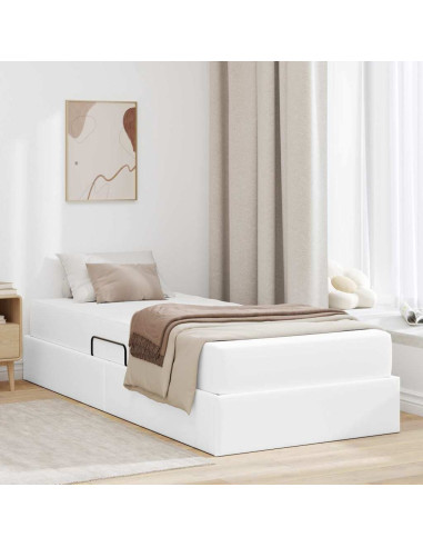 Letto con contenitore e materasso 2 pcs Bianco Pelle