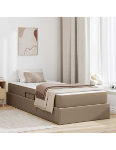 Letto con contenitore e materasso 2 pcs Cappuccino Pelle