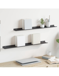 Scaffale da parete con lo scaffale 2 pcs Nero 80 x 9 x 2,5 cm
