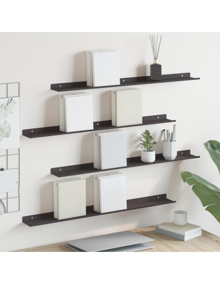 Scaffale da parete con lo scaffale 4 pcs Nero 80 x 9 x 2,5 cm