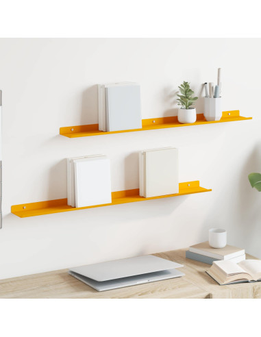 Scaffale da parete 2 pcs Giallo senape 80 x 9 x 2,5 cm