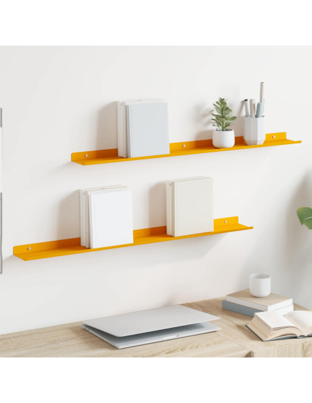 Scaffale da parete 2 pcs Giallo senape 80 x 9 x 2,5 cm