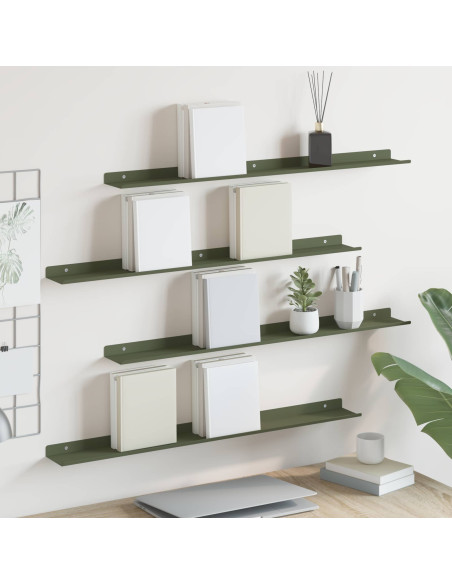 Scaffale da parete 4 pcs Verde oliva 80 x 9 x 2,5 cm