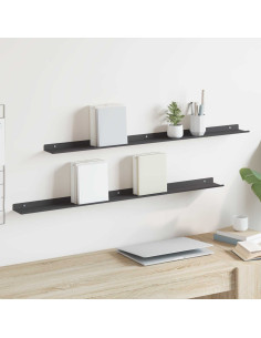 Scaffale da parete con lo scaffale 2 pcs Nero 100 x 9 x 2,5 cm