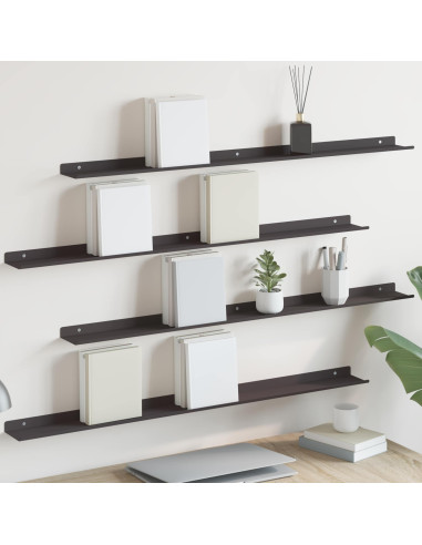 Scaffale da parete con lo scaffale 4 pcs Nero 100 x 9 x 2,5 cm