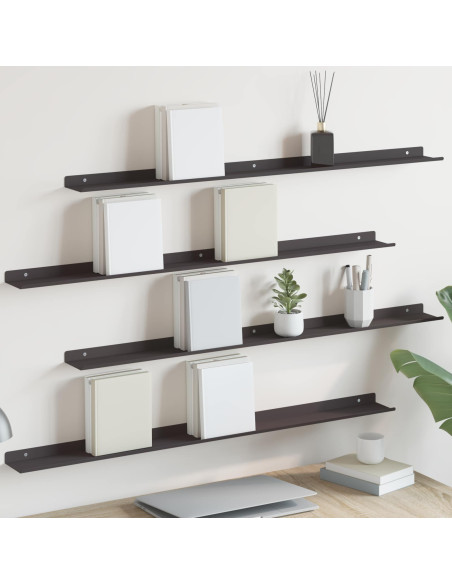 Scaffale da parete con lo scaffale 4 pcs Nero 100 x 9 x 2,5 cm