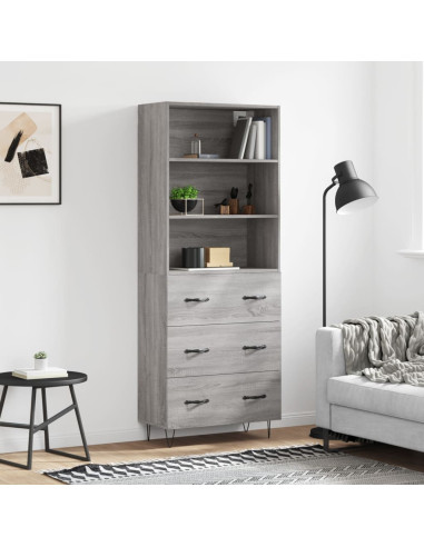 Credenza Grigio Sonoma 69,5x34x180 cm in Legno Multistrato