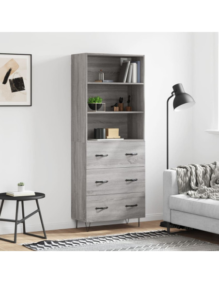 Credenza Grigio Sonoma 69,5x34x180 cm in Legno Multistrato