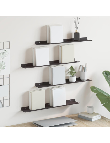 Scaffale da parete con lo scaffale 4 pcs Nero 60 x 9 x 2,5 cm